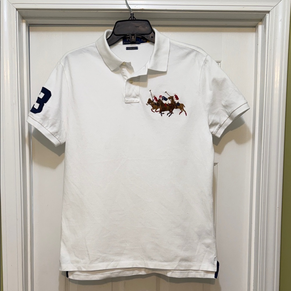 Polo Ralph Lauren White Custom Slim Fit Polo Shirt Embroidered Logo Medium